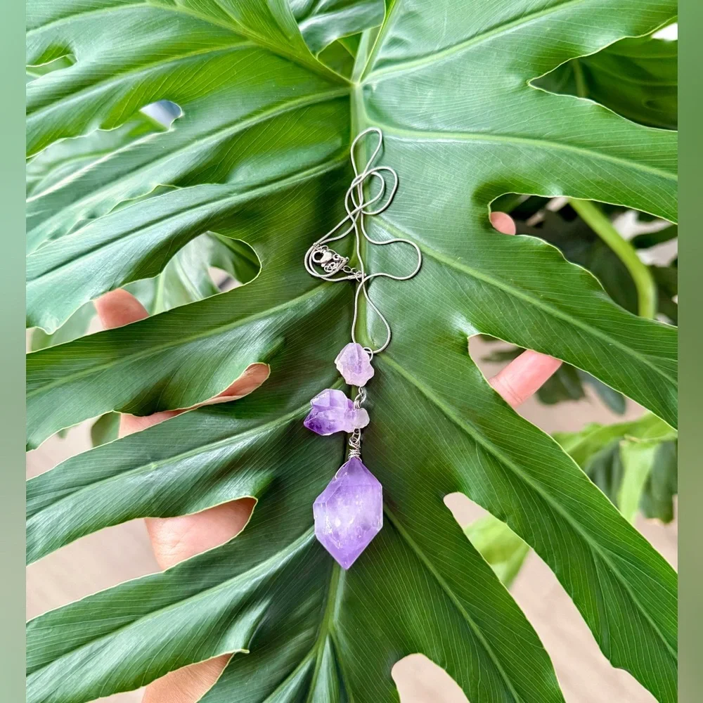 Handmade Amethyst Necklace || stainless steel chain